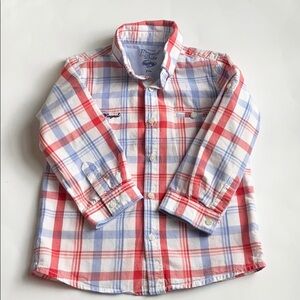 Mayoral Baby Red White and Blue Plaid Button Down Toddler Size 24 Months
